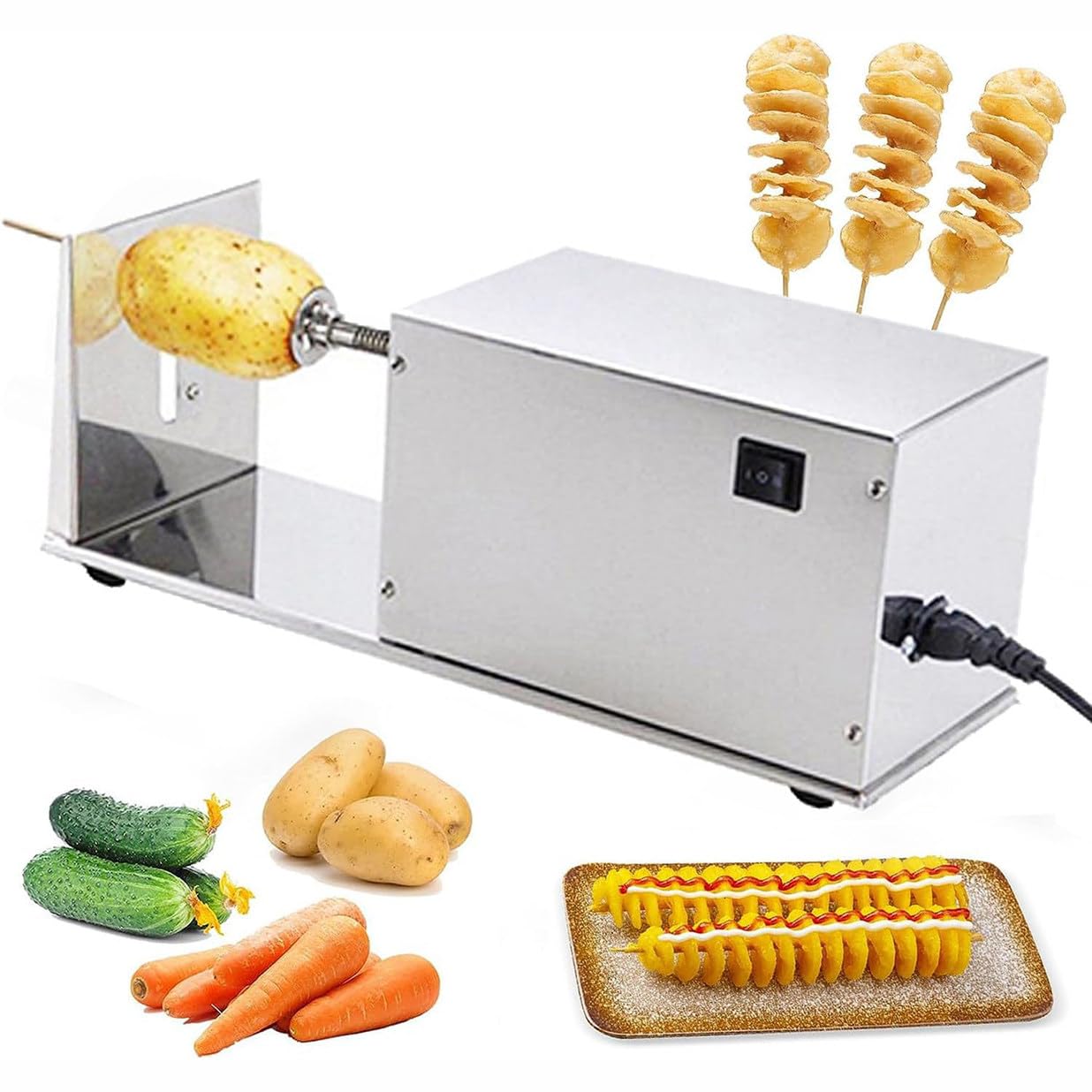 GTHTUHFD Electric Spiral Vegetable Slicer, Stainless Steel Cutter For Potatoes, Carrots, Cucumbers, And Zucchini