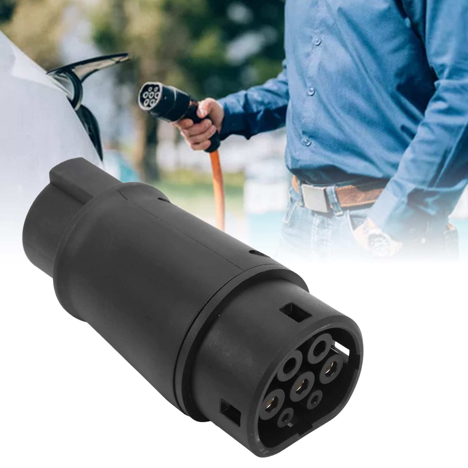 Aramox Tipo 1 a Tipo 2 Adaptador de Carga para Vehículos Eléctricos Conector EV 16‑32A 220‑250V para Vehículos Estándar de EE. UU. a la UE