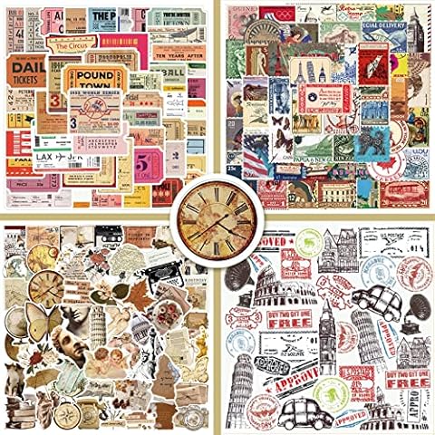 222pcs Vintage Travel Stickers Retro City Airplane Ticket Stub Stamp Stickers World Famous Country Regions Landmark Vinyl Sticker for Luggage Suitcase Laptop Water Bottle Album Scrapbook Skateboard Cover