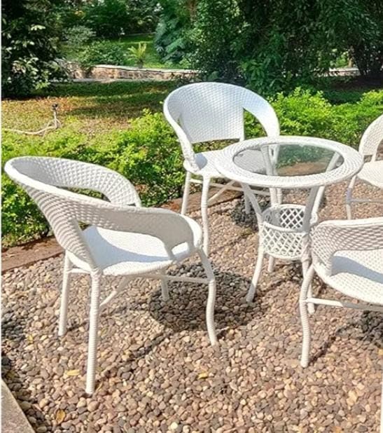 Image of 4+1 Outdoor Indoor Furniture Sets Rattan Wicker Chair Patio Set Bistro Set Conversation Set Balcony Outdoor Garden Furniture Chair (White with Multicolor Cushion & Pillow)