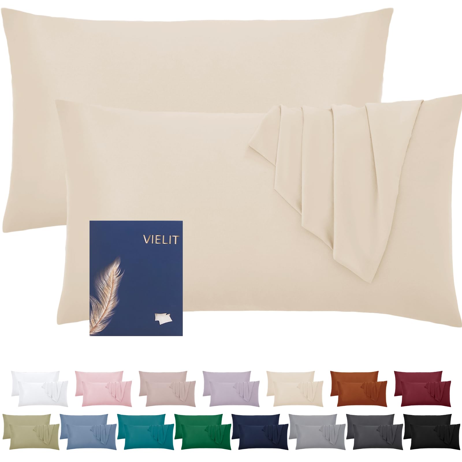 Vielit Kissenbezug Weich Kopfkissenbezug 2er Set Mikrofaser Deko Kissenhülle Für Kissen Öko-Zertifikat Resistent Hypoallergen