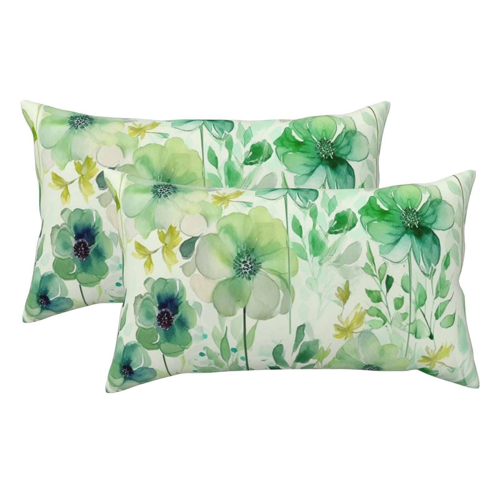 2 Pack King Size Pillow Cases for Hair and Skin Soft Breathable Pillow Case Covers with Hidden Zipper Watercolor Green Flowers Pillowcase 20x36 Inches Pillow Covers for Sleeping Gift
