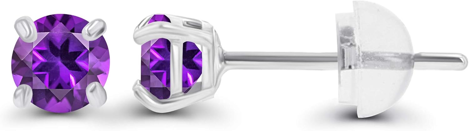 Solid 14K Gold 3mm Round Prong Set Hypoallergenic Genuine Petite Birthstone Stud Earrings - Image 2