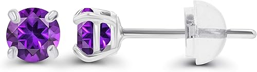 Miniatura 2 de Solid 925 Sterling Silver Gold Plated 3mm Round Genuine Gemstone Birthstone Stud Earrings For Women