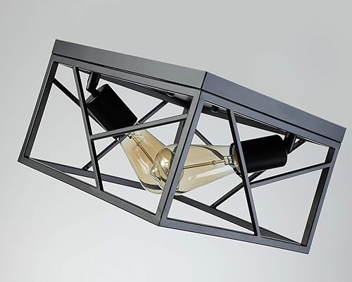 Miniatura 6 de Fivess Lighting Lámpara de techo de 2 luces de montaje empotrado de metal cuadrada de metal para pasillo, dormitorio, cocina, entrada, granja,