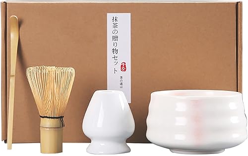 Juego de té matcha, juego de batidor Matcha Bowl de bambú batidor y soporte para batidor (Chawan Chasen Chashaku y Chasen Holder) Juego de regalo