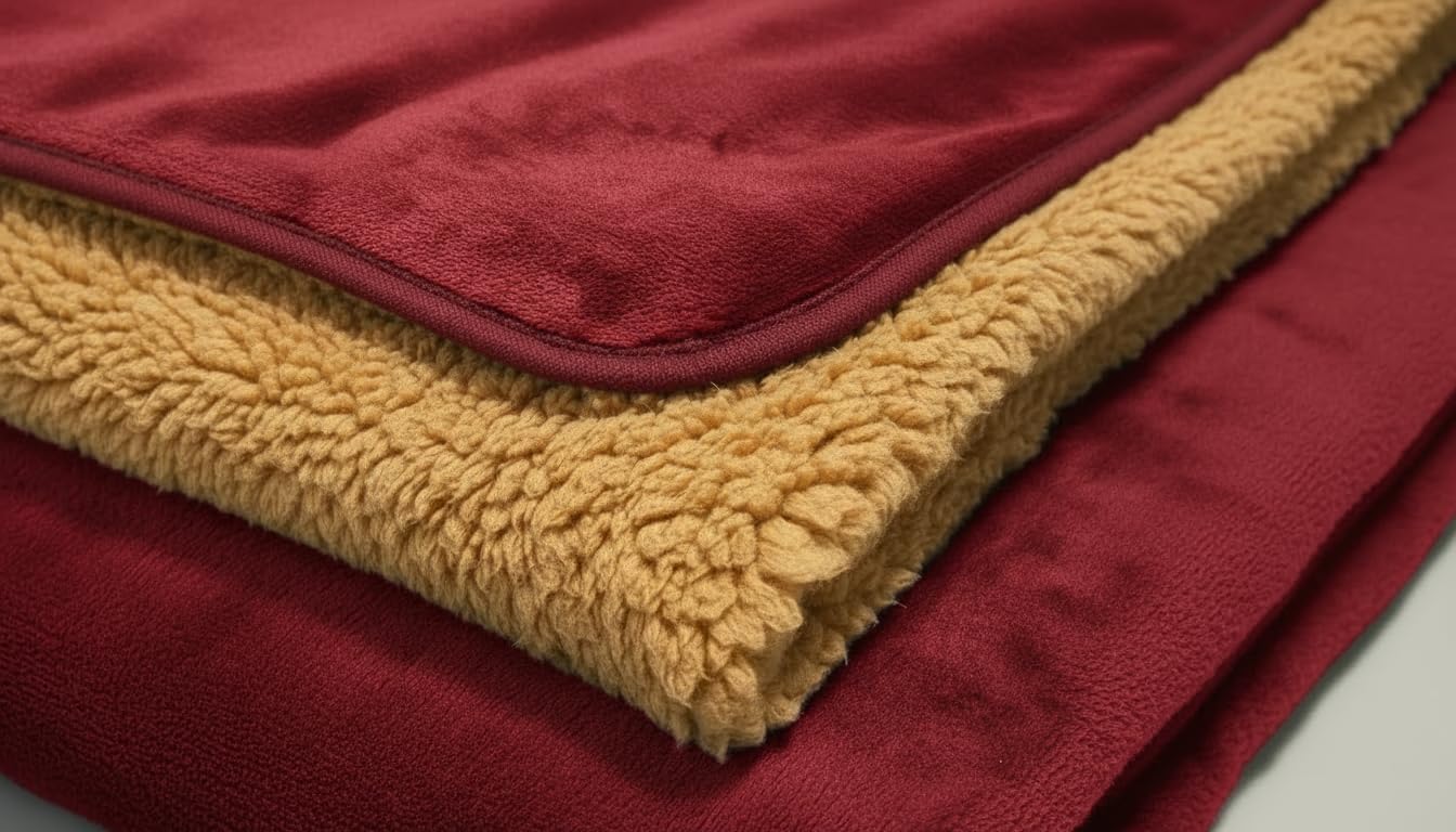 Waterproof Reversible Blanket - Leakproof Furniture Protector, Throw for Sofa, Bed, Car Seat, Couch Cover for People, Pets, Cats & Dogs - Machine Washable - Red Wine Flannel & Gold Sherpa (40” x 60”) - Image 4