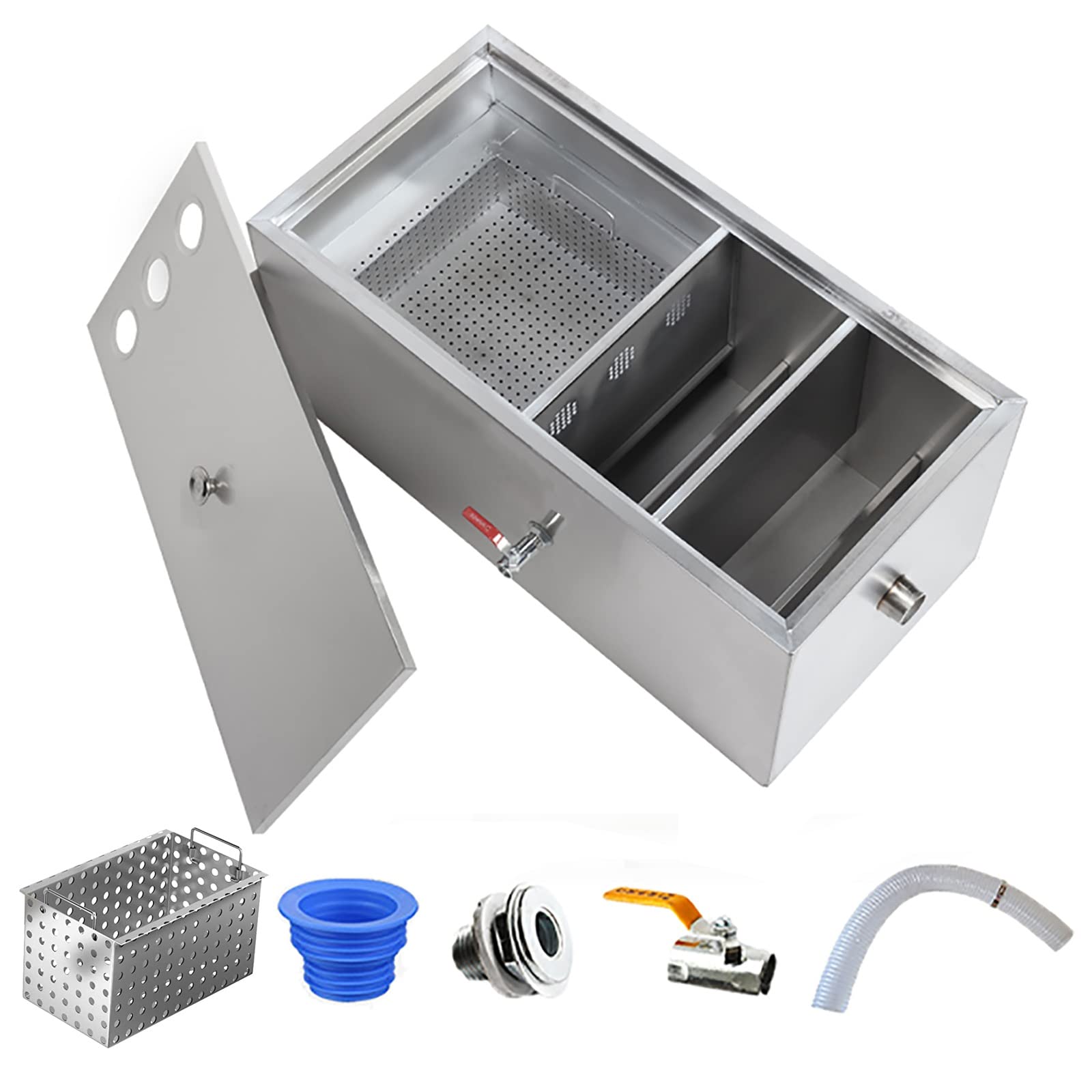 Intercepteur de Graisse Commercial à Entrée Latérale, Séparateur de Graisse en Acier Inoxydable, Bac à Graisse Sous Évier Séparateur Huile-eau D'eau Usée avec Panier de Filtre Amovible et Serrure Intercepteur de Graisse Commercial à Entrée Latérale, Séparateur de Graisse en Acier Inoxydable, Bac à Graisse Sous Évier Séparateur Huile-eau D'eau Usée avec Panier de Filtre Amovible et Serrure