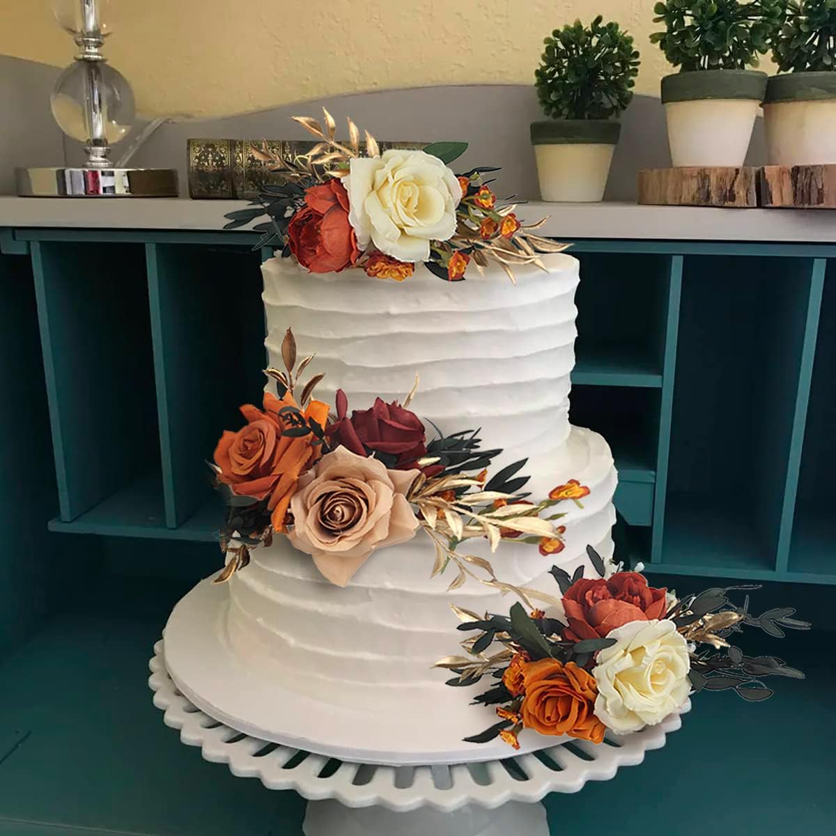 Rinlong 3Pcs Pre-made Cake Topper Cake Decorating Flowers for Cake Decor Boho Burnt Orange Fall Cake Flowers for Wedding Baptism Birthday Party Bridal Baby Shower | Fall Wedding Decor, Cake Topper, Birthday, Bridal Party, Baby Shower