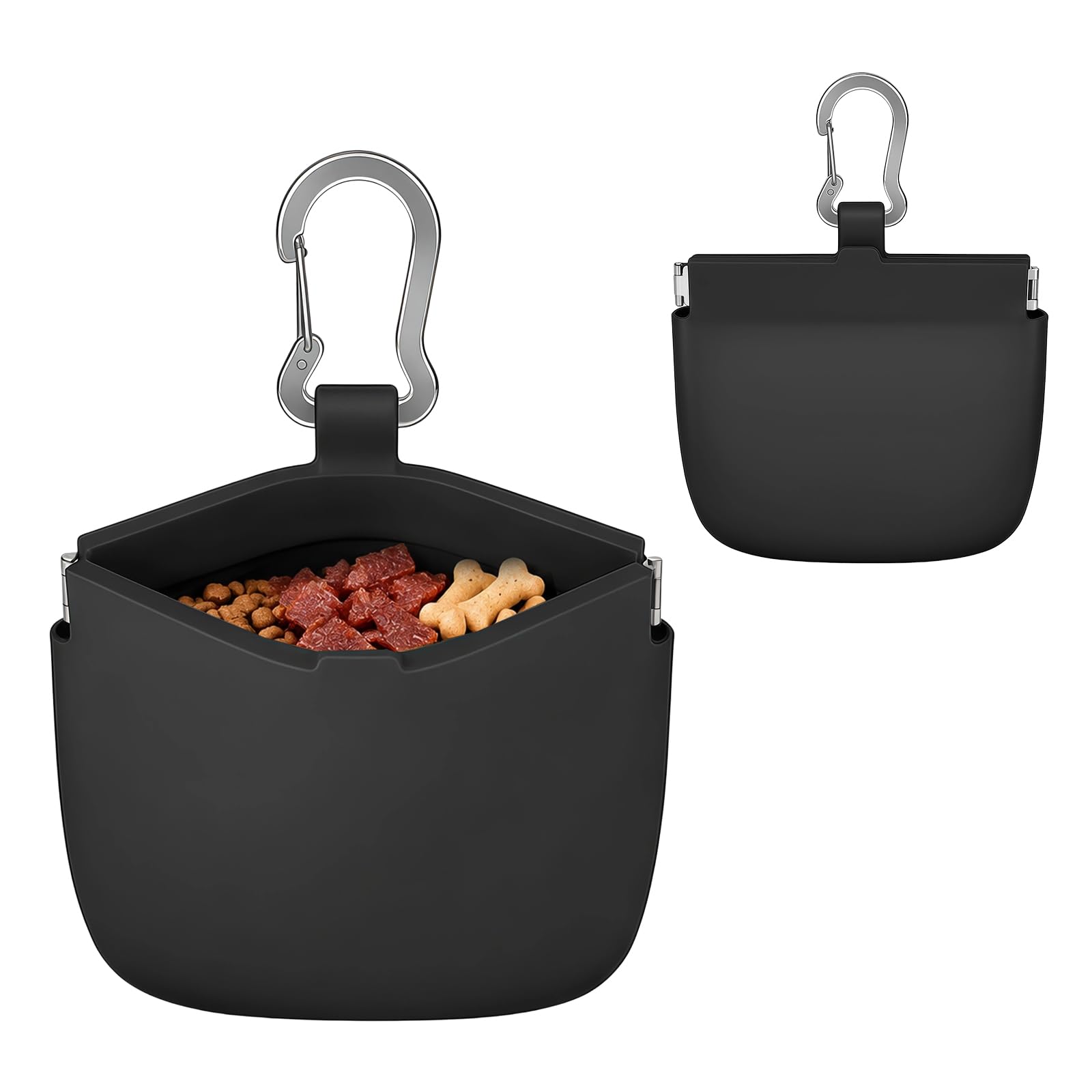 XQMMGO Silicone Dog Treat Pouch, Waterproof Puppy Training Bag with Magnetic Closure & Belt Clip, Easy Clean Portable Pocket Food Reward Holder for Dog-Walking, Wet & Dry Treats (Black)