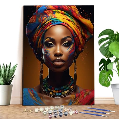 Reofrey Paint by Numbers Kit for Adults Africa- 40x50cm Canvas,Woman Paint by Number - Acrylic Paint Set - Relaxing DIY Art for Beginners & Experts - Home Wall Decoration