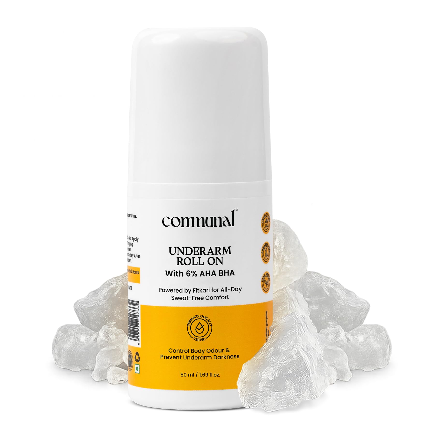 Communal Under Arm Roll On with 6% AHA BHA & 1% Salicylic Acid 50ml | Odour Control & Dark Underarm Brightening Deodorant Roll On | Sweat Control, Exfoliating Care with Fitkari, Alpha Arbutin & Pro Vitamin B5-image-17