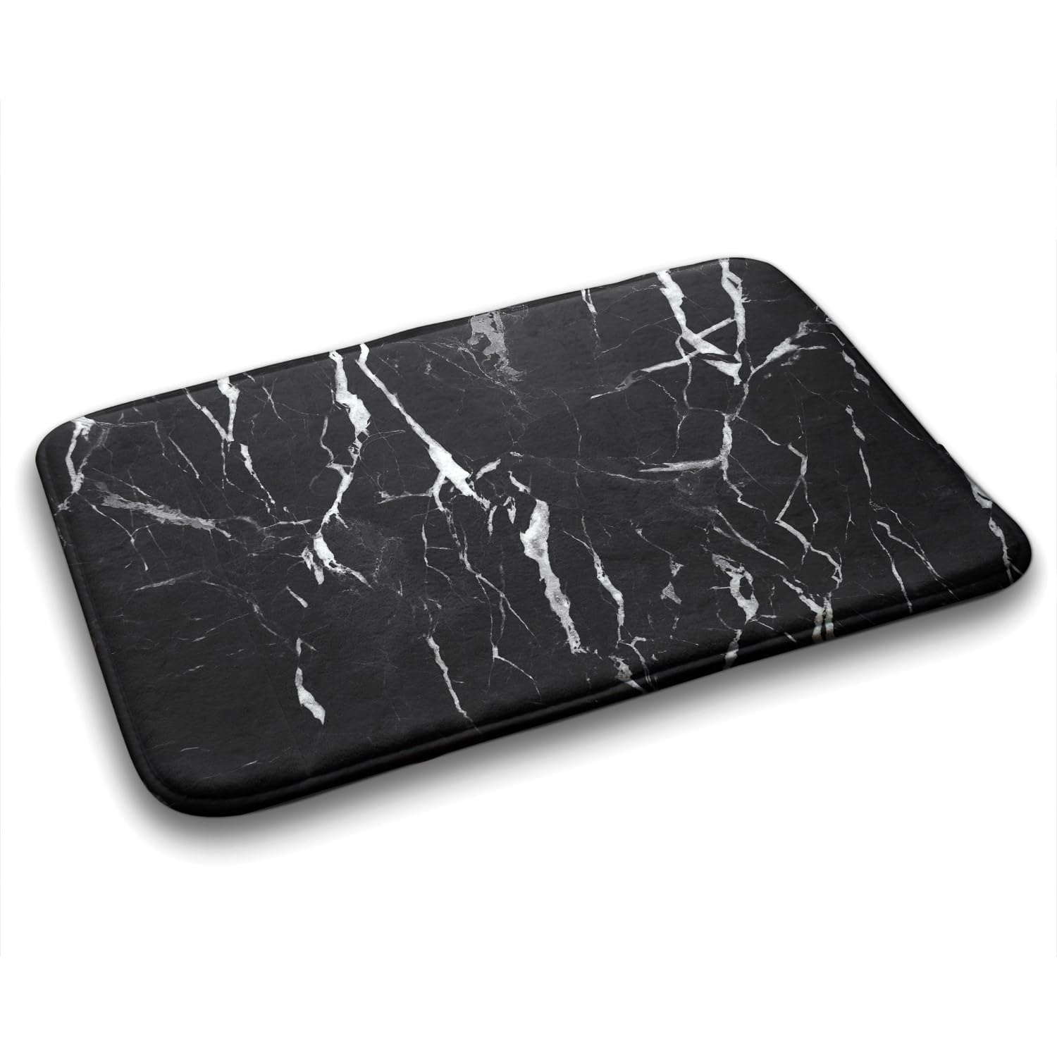 Tapis de salle de bains marbre noir Tulup douceur et étanchéité haut de gamme