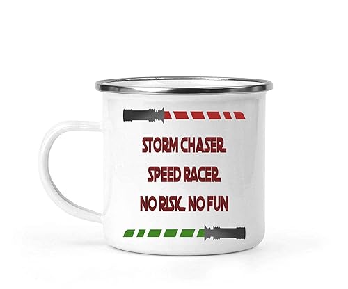 Great Present for Car Racing Fans - Storm No Risk No Fun Quote for Enthusiasts on Graduation - 12 Oz White Stainless Steel Camping Mug