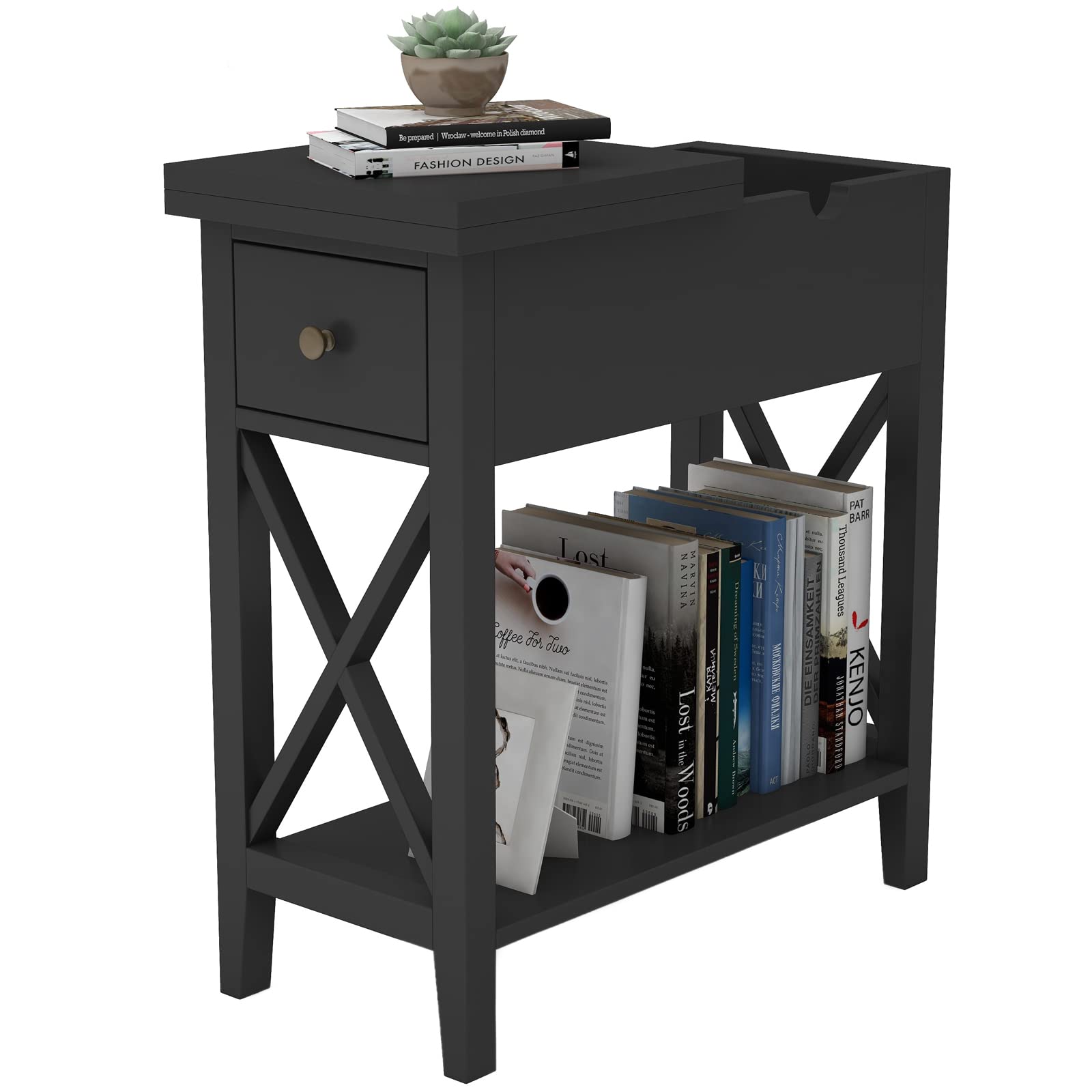 Buy ChooChoo Flip Top Open End Table, Narrow Side Table Slim End Table