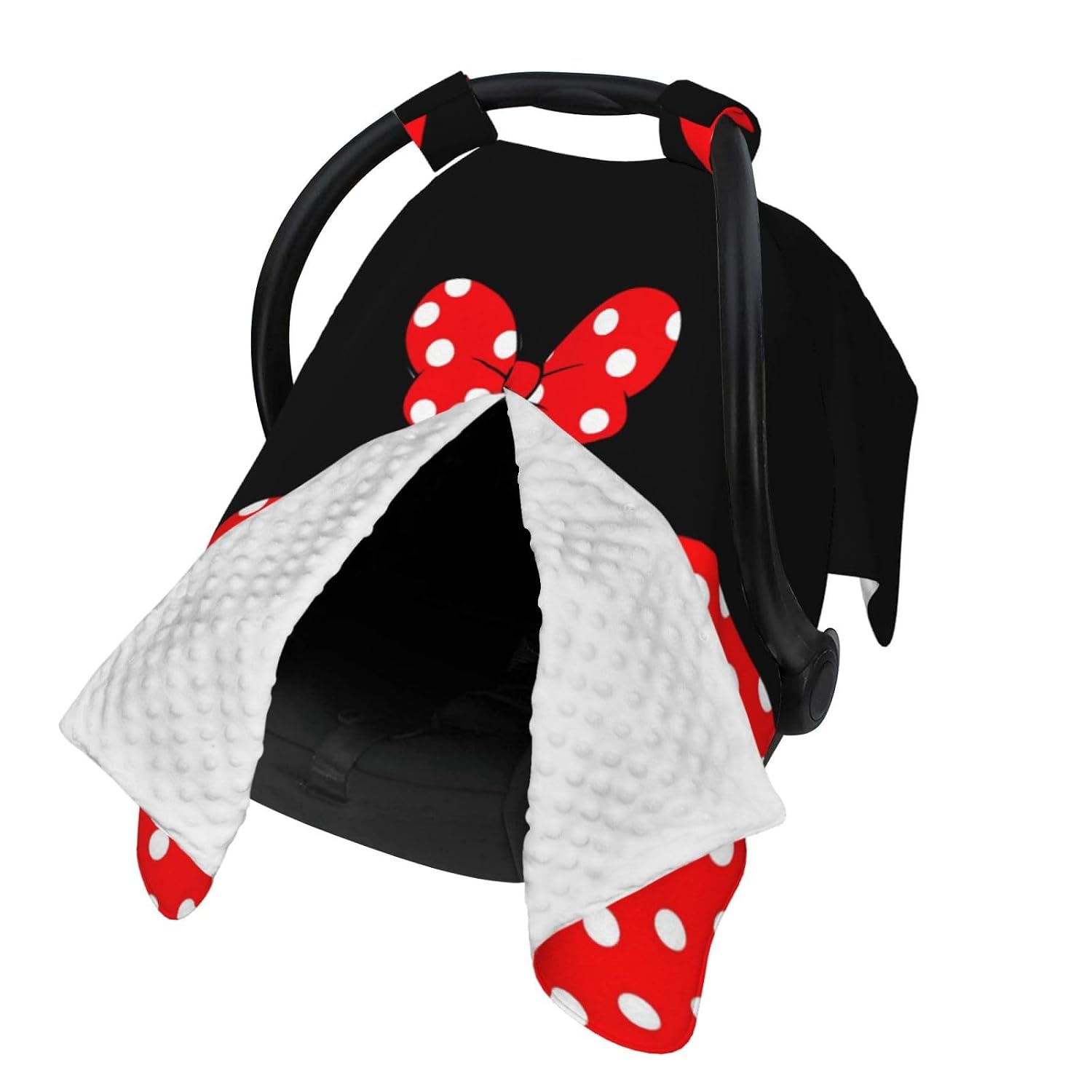 Red Polka Dot Bow Black Car Seat Canopy Cover, Universal Fit for Infant Car Seats，Breathable,Multi-Use Nursing Cover, Gift Ready