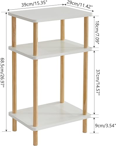 Miniatura 3 de IBUYKE Mesa auxiliar de 3 niveles, mesa auxiliar alta de madera maciza con estantes de almacenamiento, mesita de noche para sala de estar,