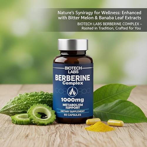 Miniatura 3 de BIOTECH Labs - Complejo de berberina BIOTECH Labs, 1000 mg, suplemento metabólico premium, apoya el metabolismo, aumenta la energía, equilibra la