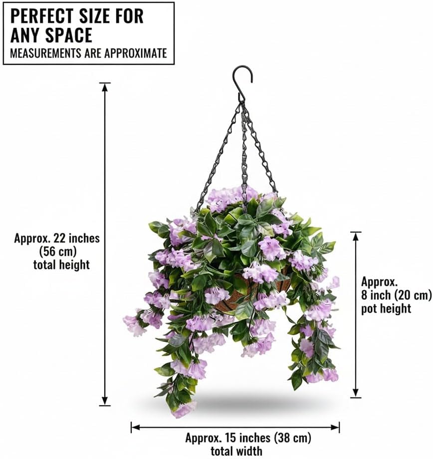 Set of 2 Faux Crepe Myrtle Hanging Baskets, 15 Inch UV Resistant Artificial Flowers for Outdoor Porch Patio Decor, Realistic Silk Floral Arrangements with Rattan Basket and Chain (Pink, 2pcs)