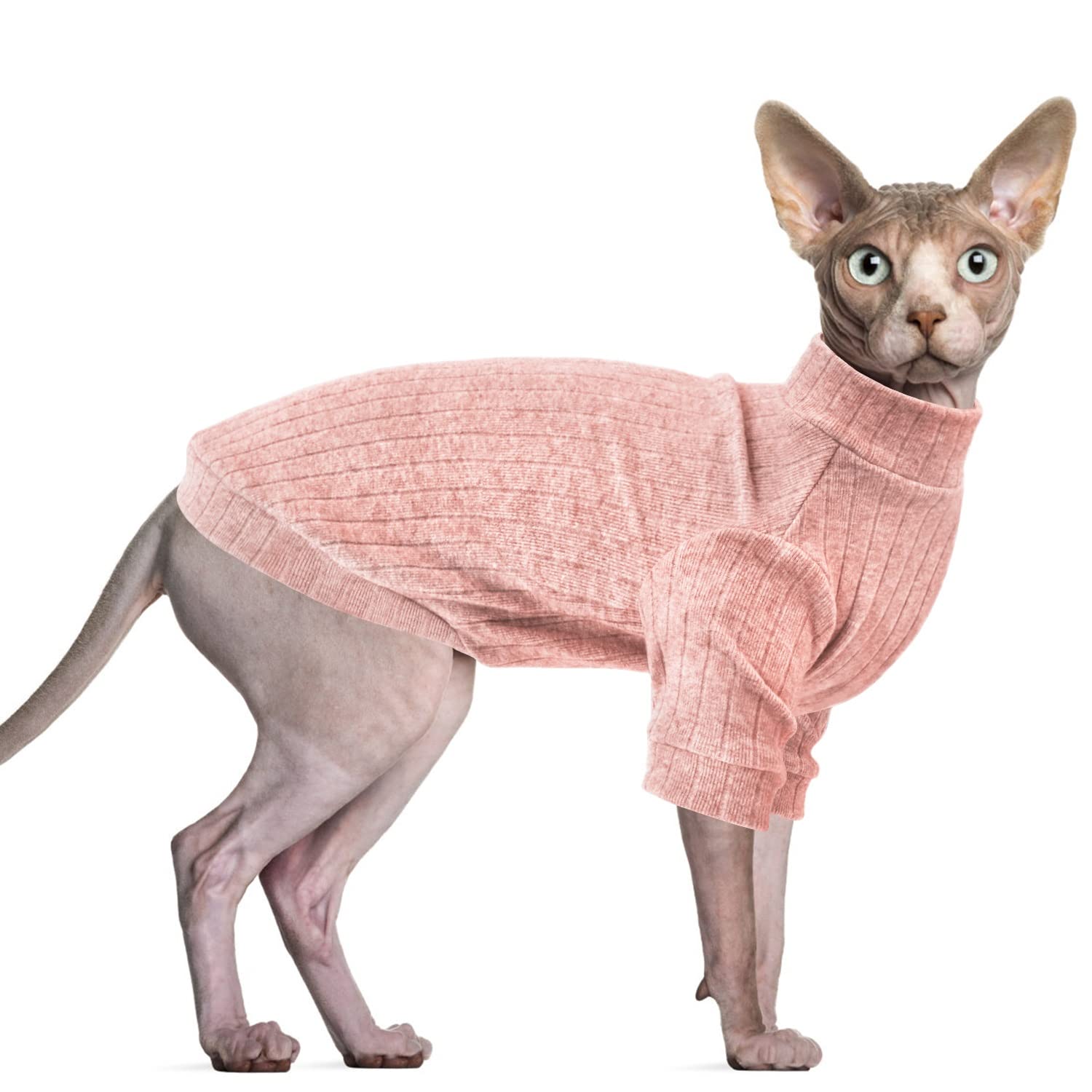 Idepet Sphynx Hairless Cats Sweater Shirt Kitten Soft Puppy Clothes Pullover Cute Cat Pajamas Jumpsuit Cotton Apparel Pet Winter Turtleneck for Cats