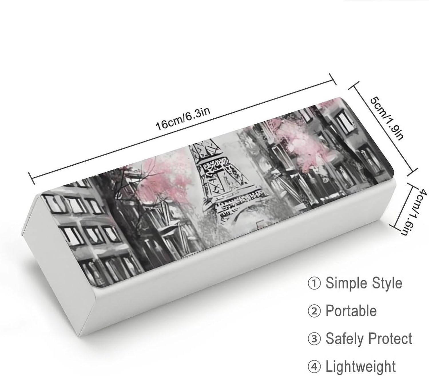 Paris Street Eiffel Tower Pink Floral Eyeglass Case, Durable Convenient Spectacle Cases with Cleaning Cloth Leather Eyeglasses Storage Box for Sunglasses Man Women