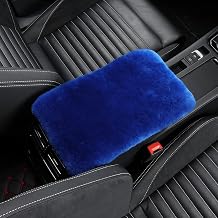 LLB Auto Center Console Cover Pad Universal Fit for SUV/Truck/Car, Genuine Sheepskin Wool Fur Car Armrest Seat Box Cover, Furry Fluffy Auto Armrest Cover Protector (Shearling Blue)