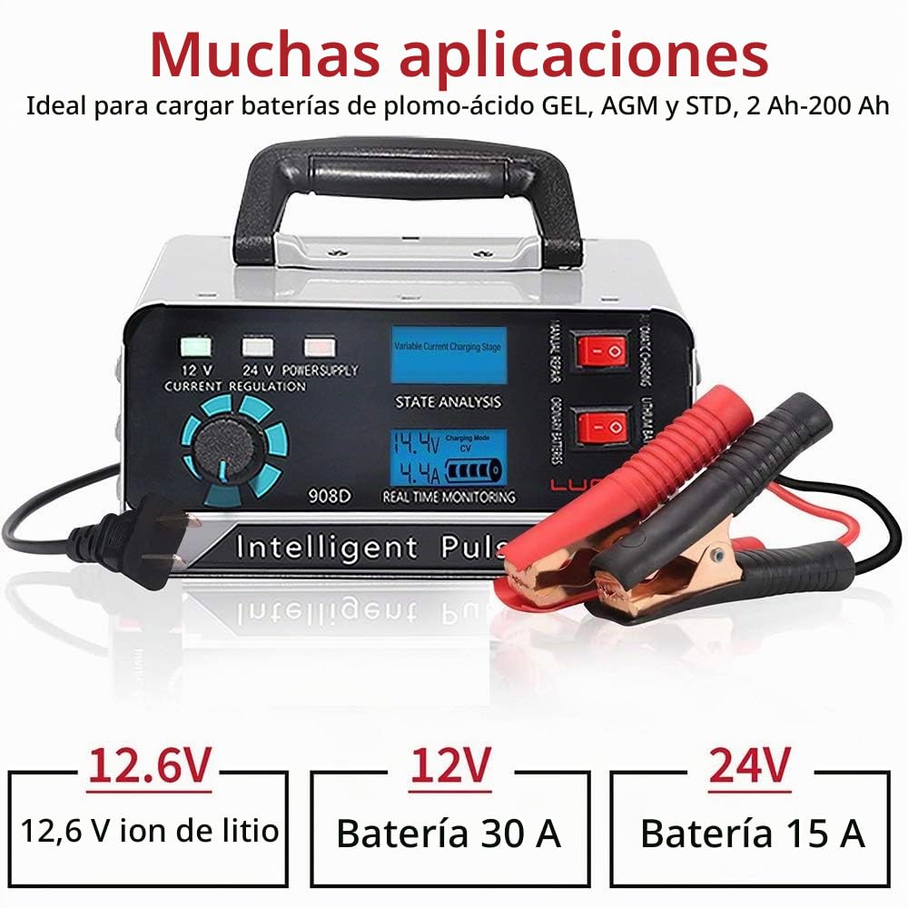 Cargador Baterias Coche,Arrancador De Coches Inteligente cargador de batería de 12V / 24V Automotive cargador de batería de 400Ah Mantenedor Trickle cargador for el coche del barco del carro de la mot