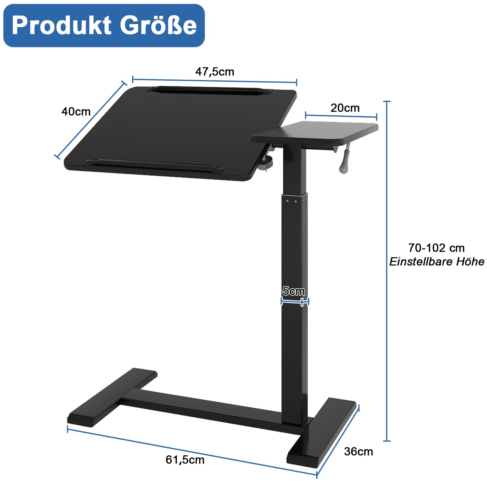 PUNCIA Laptoptisch höhenverstellbar 70-100cm drehbarer Laptopständer mit Rollen mobiles Stehpult Überbett-Tisch ergonomisch Steh-Sitztisch Präsentationswagen für Bett Sofa Büro Office Schwarz