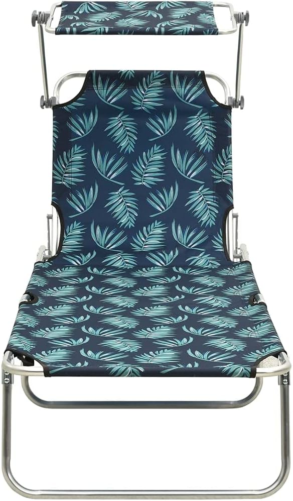 Folding Sun Lounger, 73.6" Leaf-Print Outdoor Chaise Lounge, Powder-Coated Aluminum Frame, 3-Position Reclining Beach Chair for Patio, Poolside & Garden Use