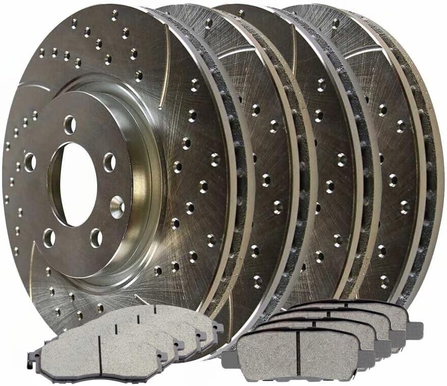 8pcs Ceramic Brake Pad Sets 4pcs Silver and Rotors Kit Front Rear Side Drilled and Slotted for Infiniti for QX70 for M37 for M56 for Q70 for Q70L, for Nissan for Murano 8pcs Ceramic Brake Pad Sets 4pcs Silver and Rotors Kit Front Rear Side Drilled and Slotted for Infiniti for QX70 for M37 for M56 for Q70 for Q70L, for Nissan for Murano