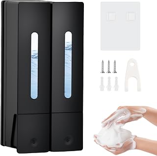 Seifenspender Wandbefestigung Ohne Bohren, 2 Kammer Duschgel Spender 400 ml, Conditioner und Shampoo Spender für Bad & Küche, Schwarz