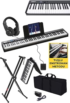 Midex PLX-100BK-ST Taşınabilir Dijital Piyano Tuş Hassasiyetli 88 Tuş Bluetooth Şarjlı (STAND Sustain Kulaklık Çanta Metod)