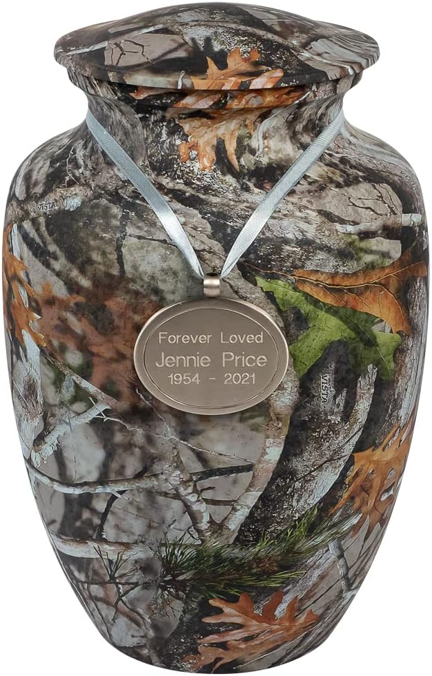Custom Engraved Classic Camouflage Cremation Urn for Ashes - Extra Large, Aluminum, Camouflage Urn, Extra Large Adult Sized Cremation Urn, 11.5 Inches High