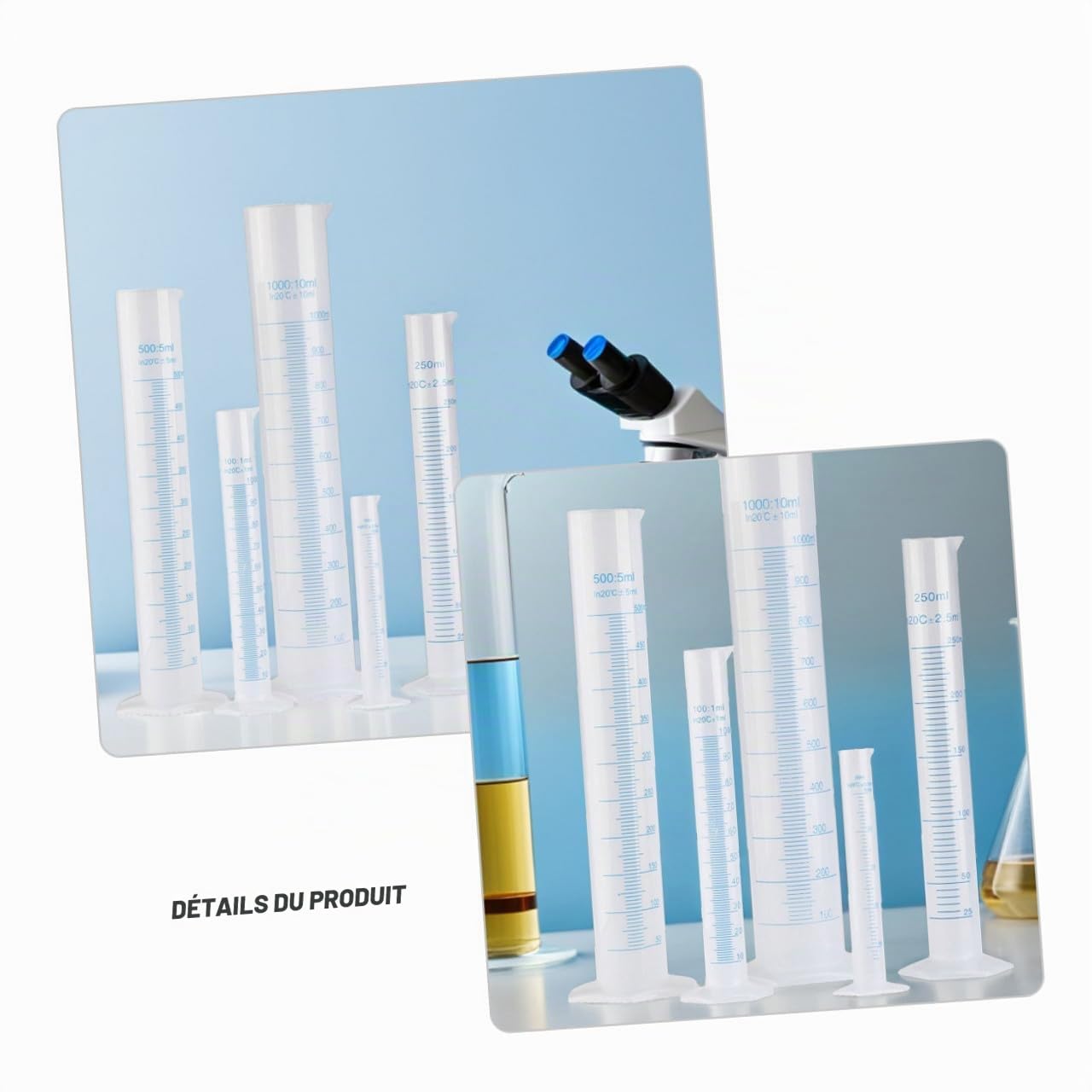 Beavorty Cylindre Gradué en Plastique Transparent avec Base Stable Ensemble De 50Ml À 1000Ml pour Mesure Précise en Laboratoire Et Usage Scientifique