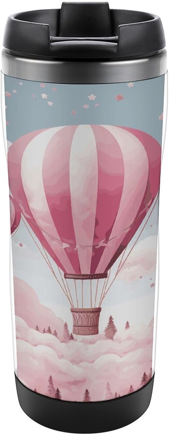 Pink Hot Air Balloon Stainless Steel Travel Mug, Leak-proof Reusable Thermal Coffee Cup with Lid for Hot & Cold Drinks, Insulated Tumbler for Commuting And Travel