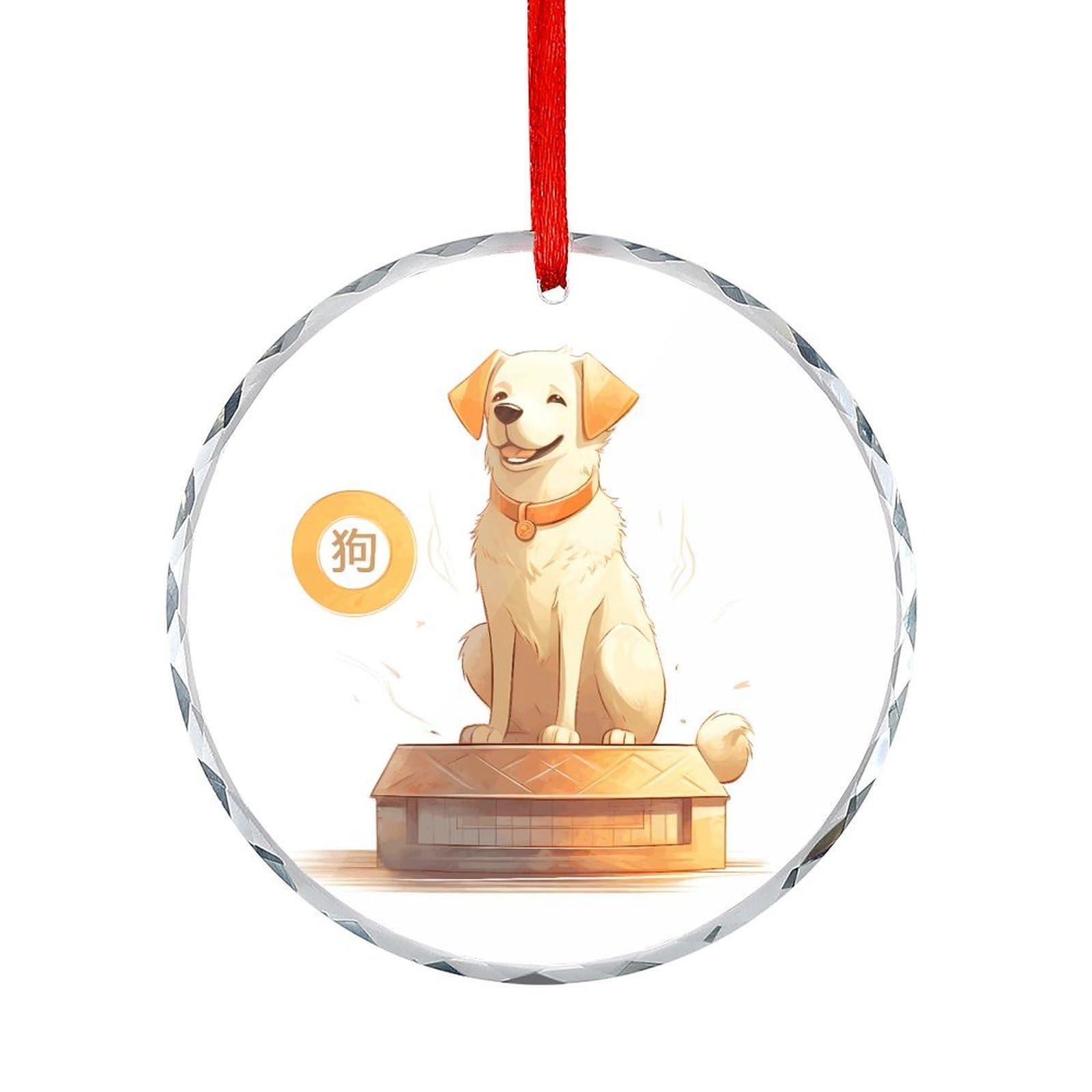 Btcowzrv Style Zodiac Sign Dog Round Ornament Hanging Pendant Decor