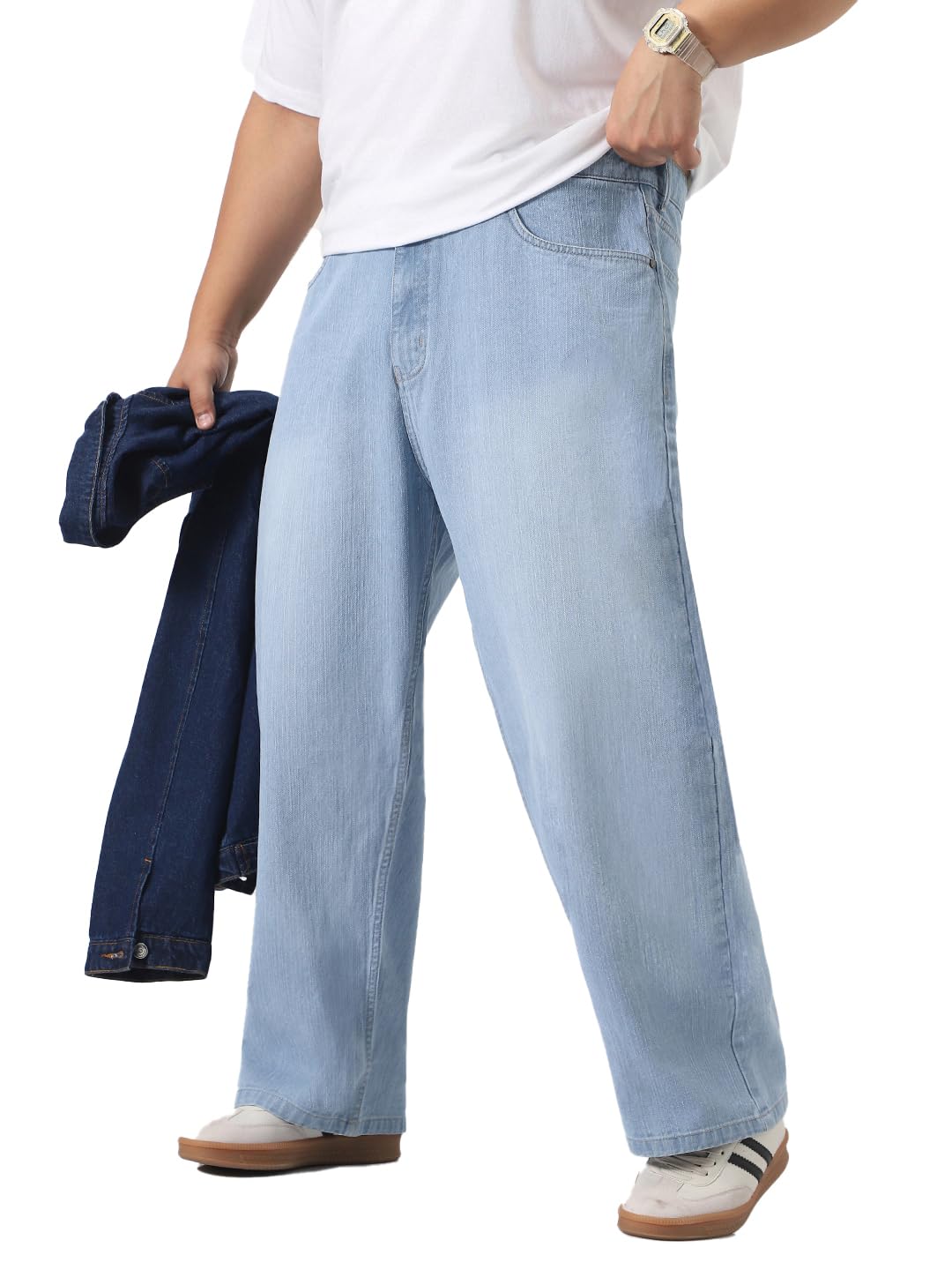 Urbano Plus Men’s Loose Baggy Fit Washed Denim Jeans Non-Stretchable