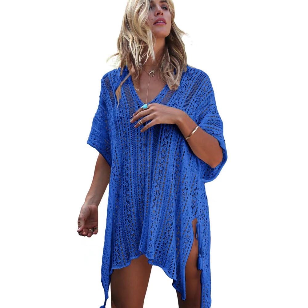 Shuanghao Verano Mujer Encaje Ropa Vestido de Playa Sexy Camisolas y Pareos de Bikini Baño Largo Suelto V Cuello Suave Cómodo Floral Gasa Traje Camiseta Camisa Túnica Girl Coverups
