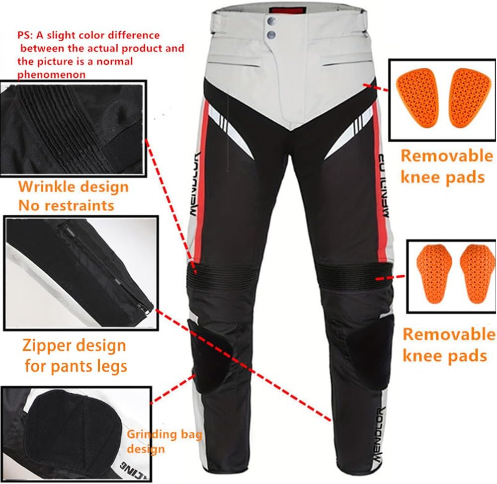 Motorcycle Pants for Men and Women Waterproof Windproof Motorbike Riding Gear Pants with Removable Armor for All Season (Khaki, 40-XXXL)