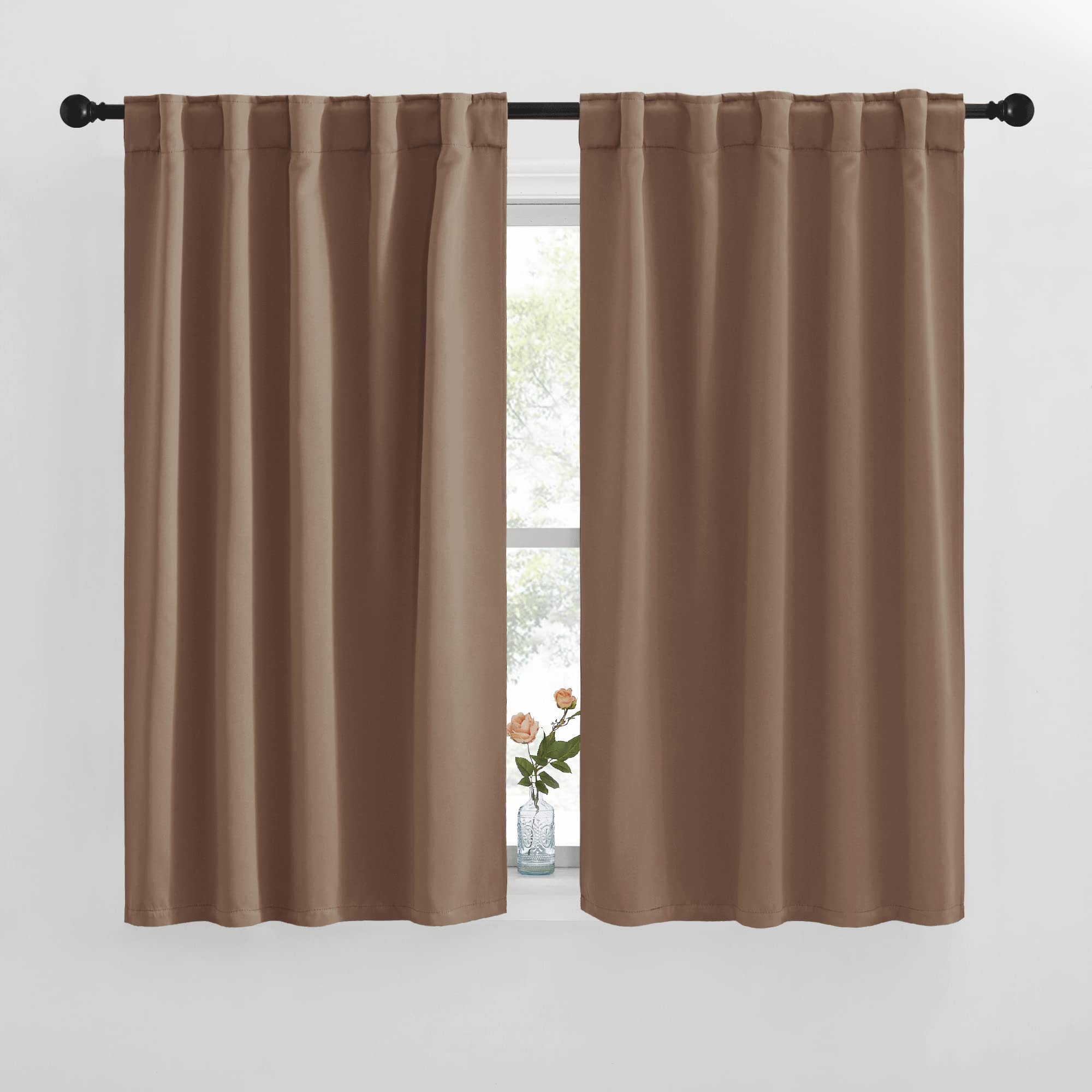 NICETOWN Blackout Curtains and Drapes for Kitchen - (Cappuccino Color) 42 inches Wide by 50 inches Long, 2 Panels Set, Thermal Insulated Blackout Window Drapes