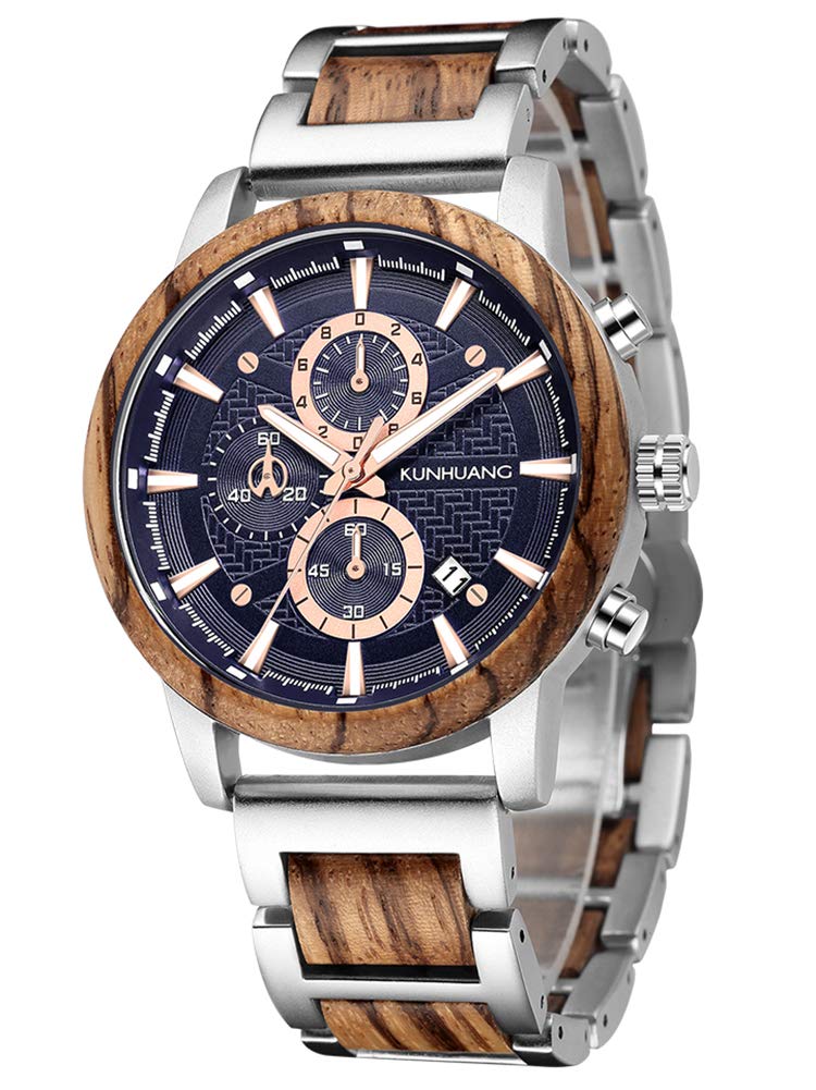 Orologio in Legno da Polso Uomo Calendario Cronografo Quarzo Naturale