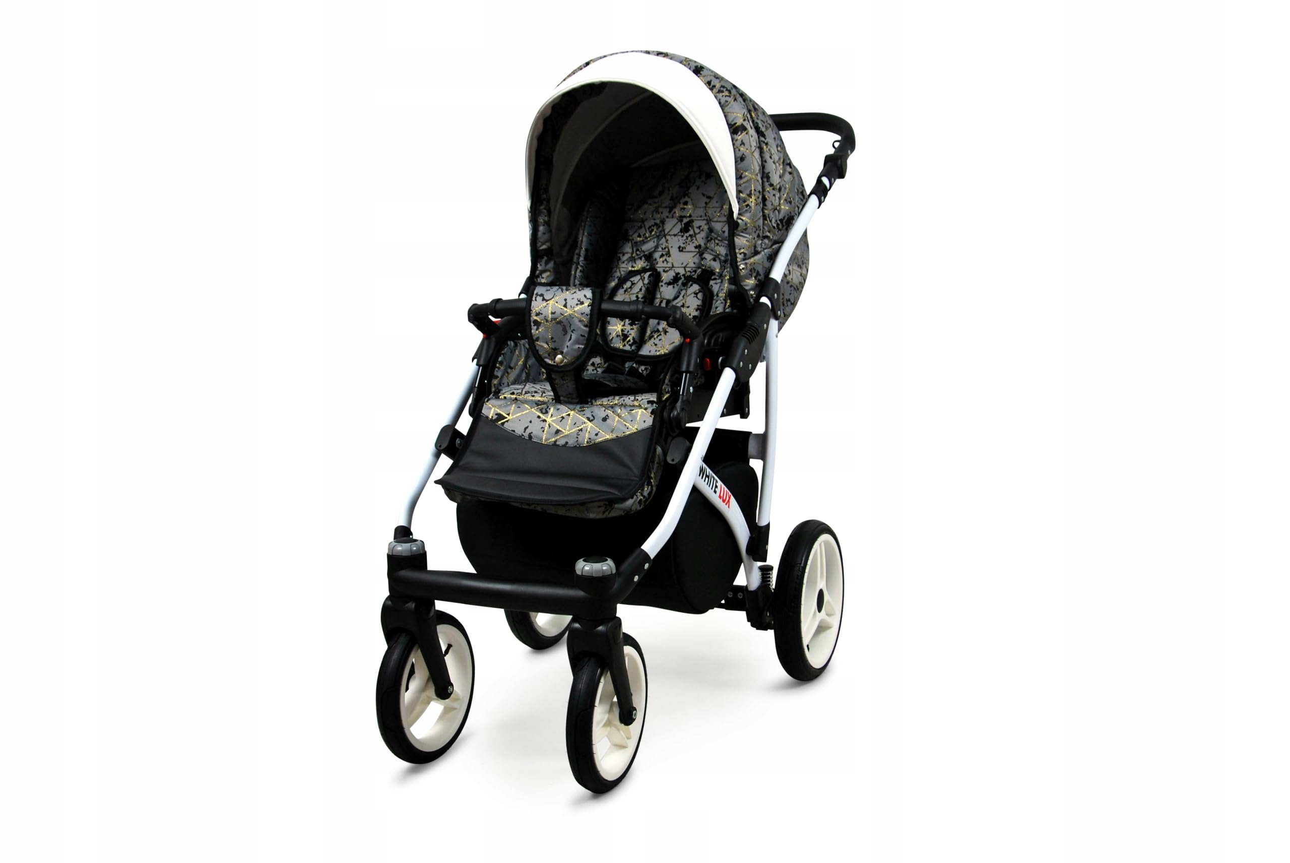 BabyLux® Kinderwagen Set 3 in 1 - White Lux - incl. Babywanne, Buggy Sportsitz, Auto-Babyschale - Autositz - Kinderwagenset - Kombikinderwagen mit Wickeltasche, Regenschutz usw.