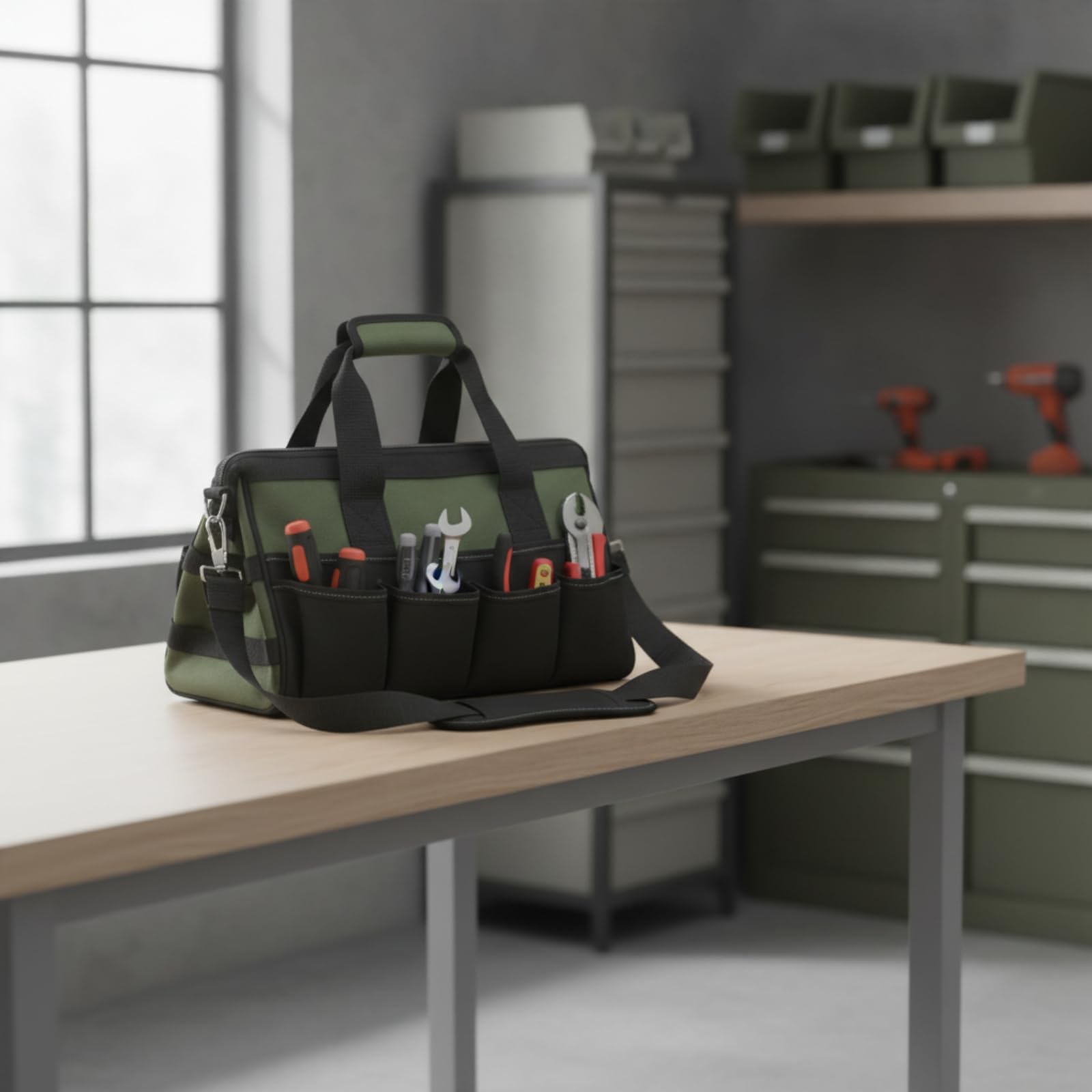 Sac à Outils En Tissu Oxford Robuste Sac à Outils avec Bandoulière Résistant Sacoche pour Techniciens, Bricoleurs, Maison, 18 Pouces