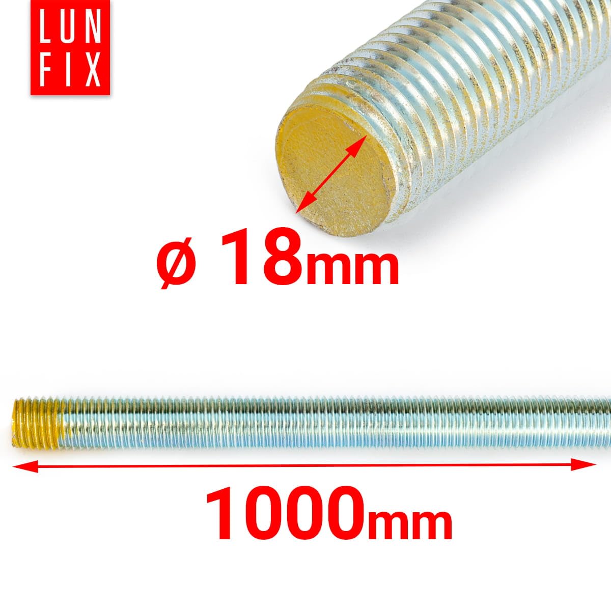 10szt. Pręt Gwintowany M18 x 1000 mm DIN 975 Klasa 8.8 Stal Węglowa Ocynkowana Gwint Metryczny Pełny Śruba Pręt Konstrukcyjny Do Zastosowań Technicznych i Montażowych