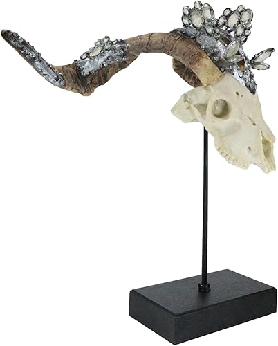 Miniatura 6 de Ebros Gift Gemas de cristal ornamentadas realistas Valais atornilladas de plata con cuello negro, escultura de resina de calavera de Billy Goat en