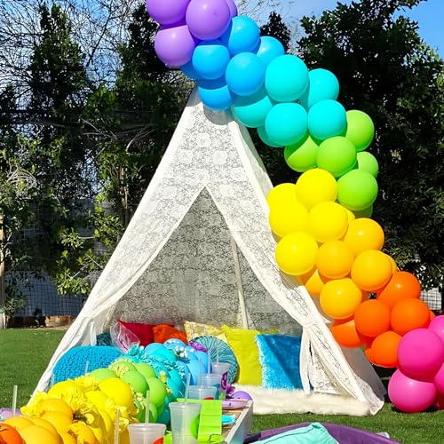 Image of Voircoloria 98pack Rainbow Balloons Different Size 18 /12 /10 /5 Inch Rainbow Colorful Balloon Garland Arch Kit for Graduation, Wedding, Birthday, New Year, Anniversary Party Decorations