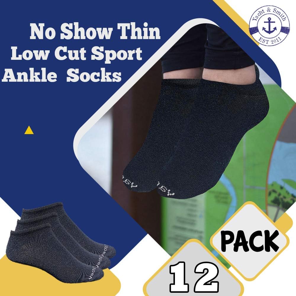 Yacht & Smith Wholesale Boys and Girls 97% Cotton Shoe Liner Training Socks Size 6-8, No Show Thin Low Cut Sport Ankle Socks