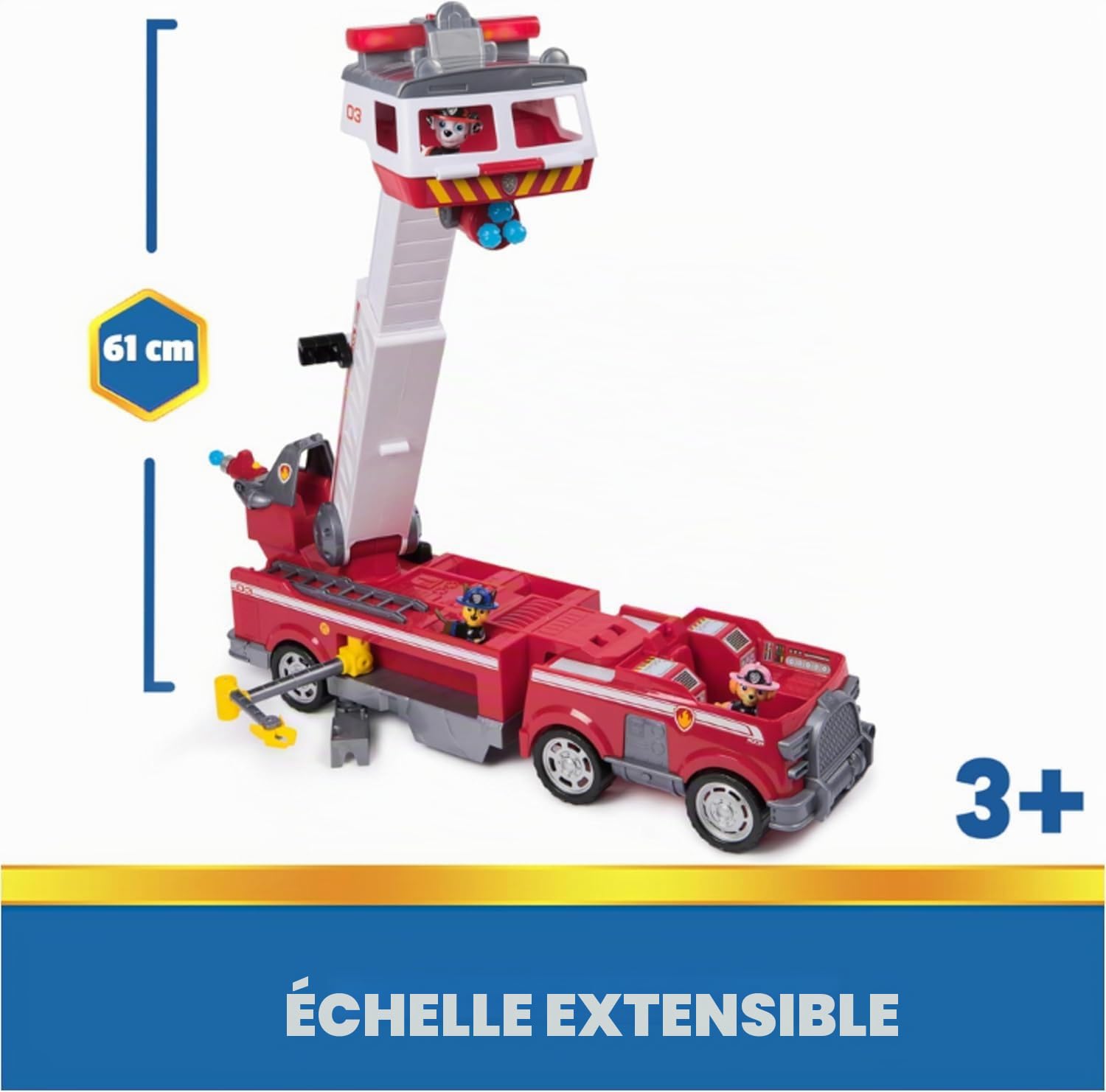 Paw Patrol, Camion de Pompier de Marshall, avec échelle de 61 cm Extensible, lumières et Sons, Mini véhicule, Personnages Chase, Marshall et Skye Inclus, Jouets pour Enfants et Filles, 3 Ans