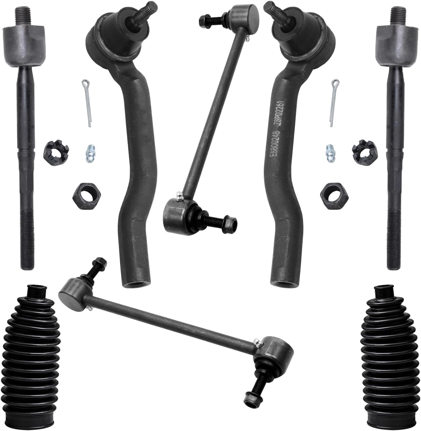 Detroit Axle - Front 8pc Suspension Kit for 07-12 Versa, 09-14 Nissan Cube, 2 Sway Bar Links 4 Outer and Inner Tie Rods 2 Rack and Pinion Boots 2009 2010 2011 2012 Replacement