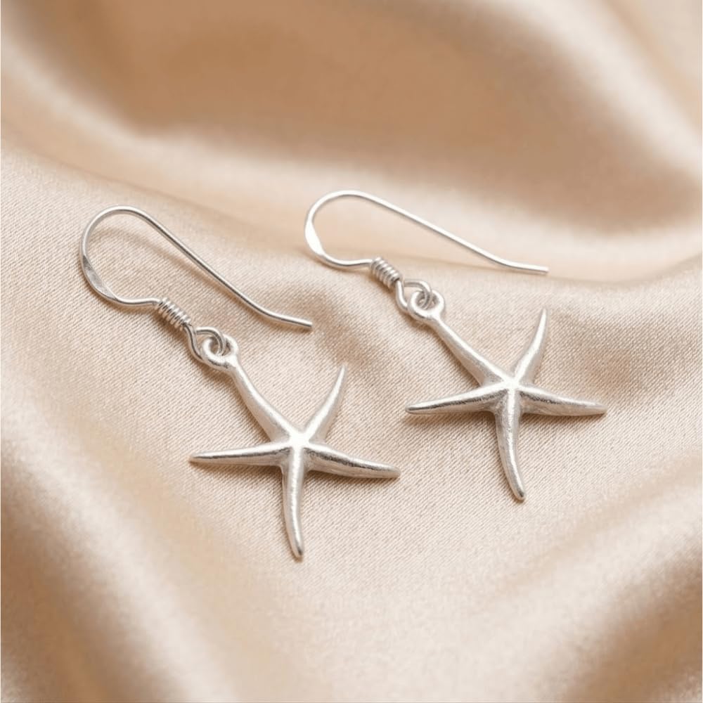 Polished 925 Sterling Silver Starfish French Wire Earrings image 3